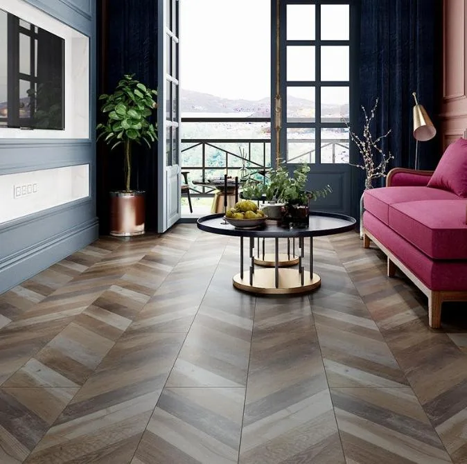 Herringbone Fishbone Wood Spc Flooring with Brushed Smooth Surface Oak