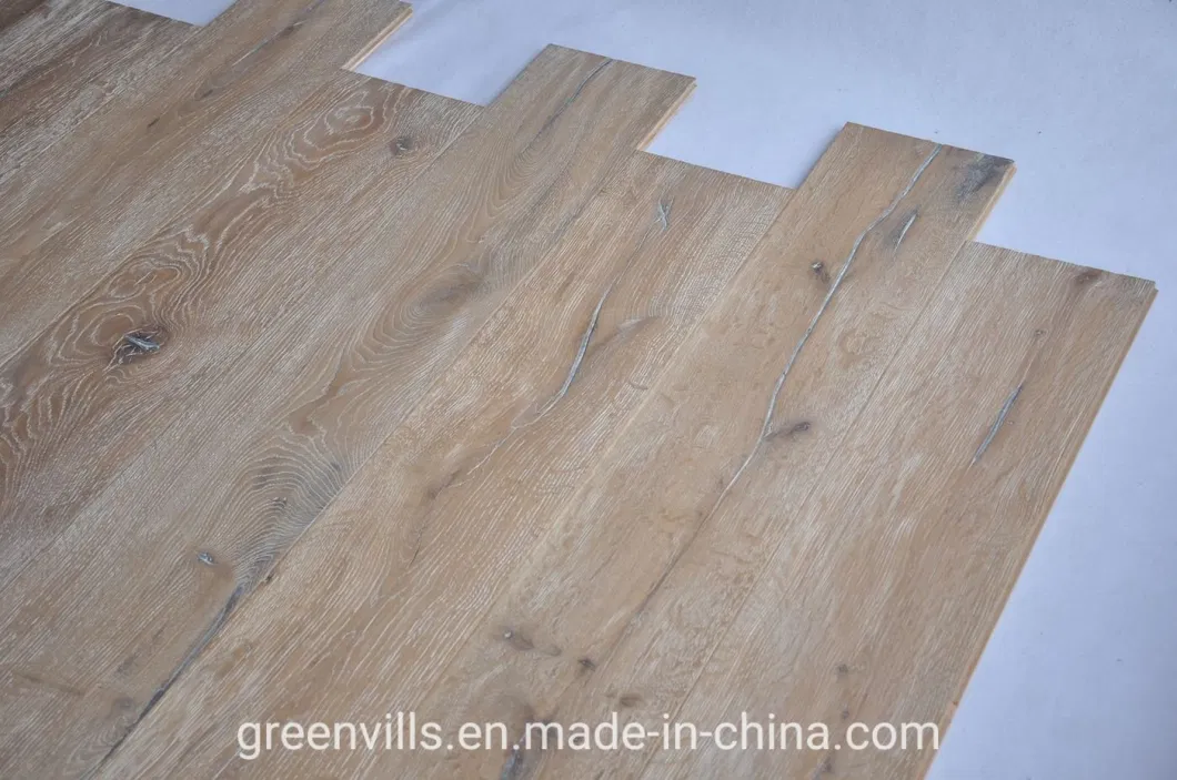 Rustic Distressed Smoked White Washed Brushed Wood Flooring/Engineered White Oak Wood Flooring with CE