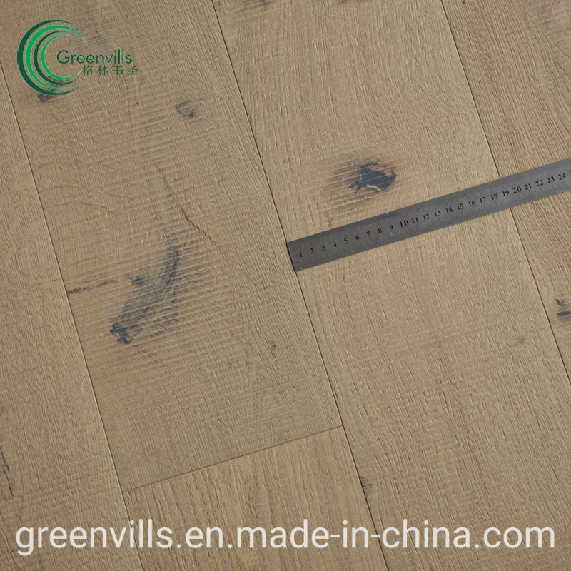 Character Grade 3-Ply Wood Flooring, Saw Marked European White Oak Veneer Real Wood Flooring