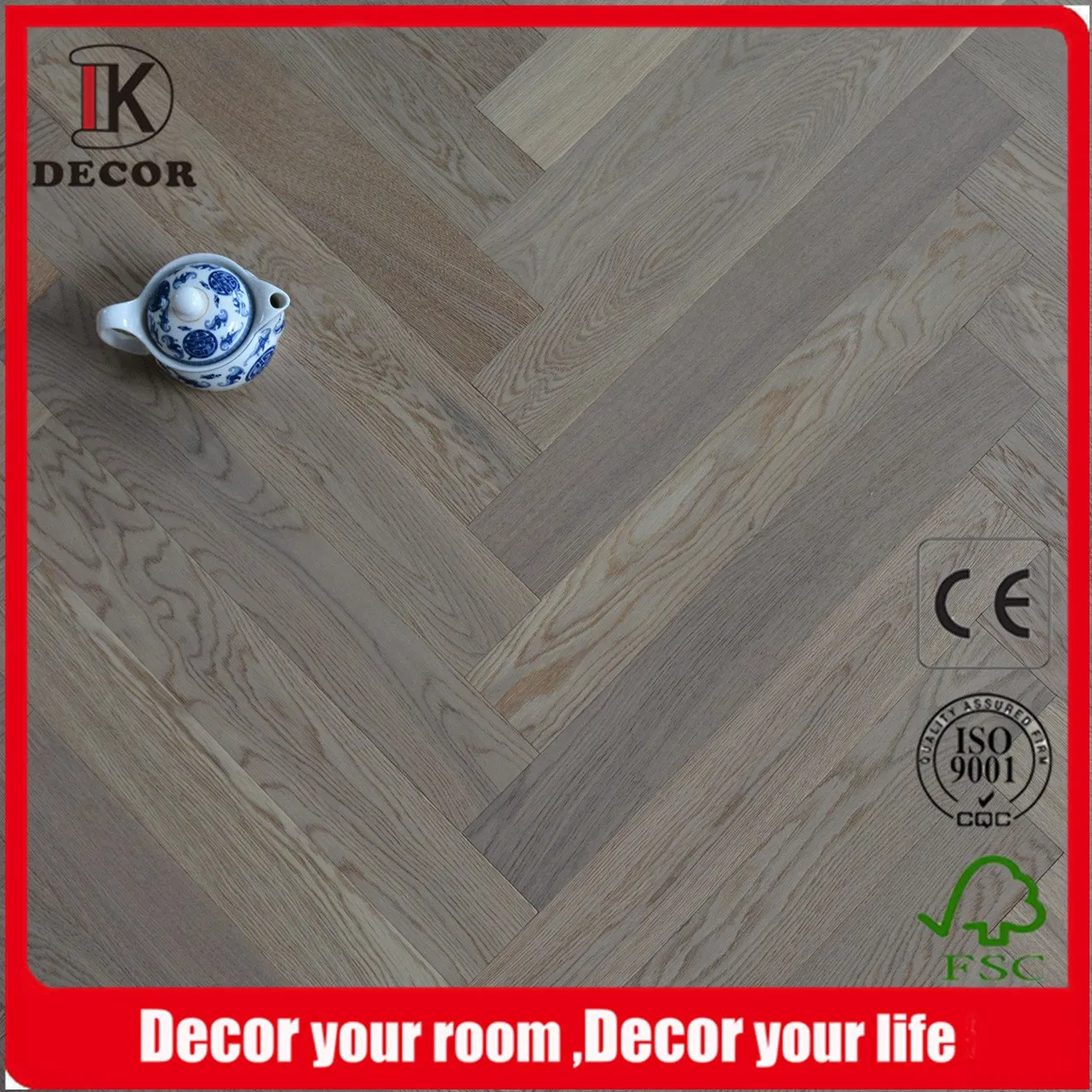 Plancher d'intérieur en bois à grain naturel noir à biseau carré en chêne à chevrons